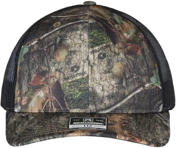 Richardson 112PFP | Printed Five Panel Trucker Hat | MossyOak: Mossy Oak Country DNA/Black