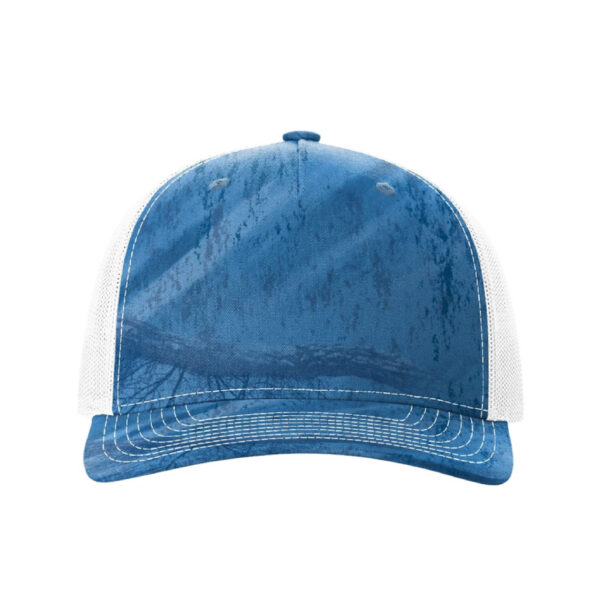 Richardson 112PFP | Printed Five Panel Trucker Hat | Realtree: Realtree Fishing Light Blue/White